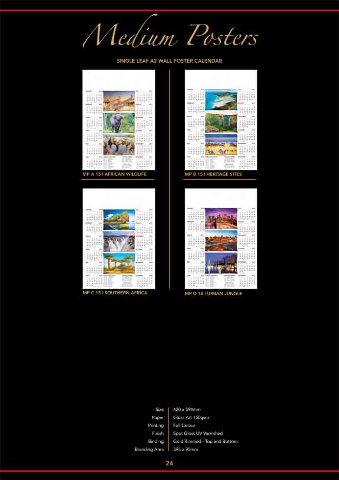 Medium Sized Poster Calendars for 2015
