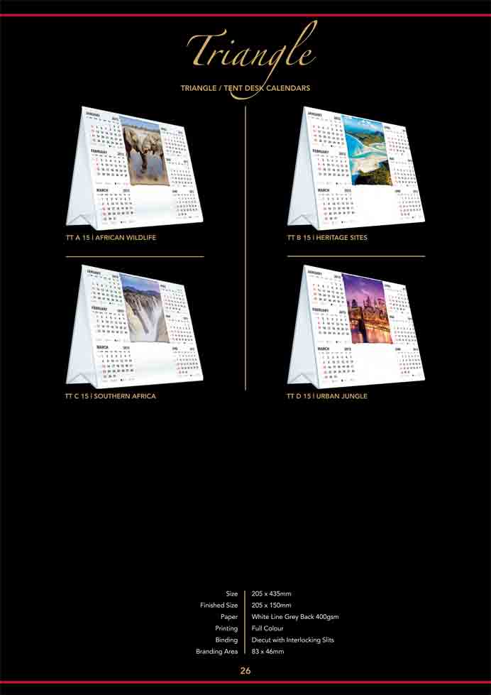 Triangle tent calendars for 2015